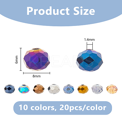 200Pcs 10 Colors Electroplate Glass Beads EGLA-DC0001-12-1