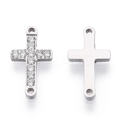 316 Surgical Stainless Steel Clear Cubic Zirconia Connector Charms X-STAS-ZX042-22S-1