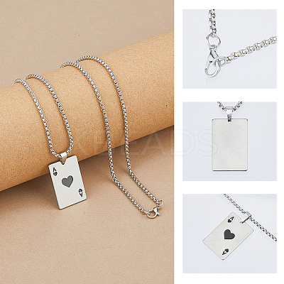8Pcs Heart Playing Card Stainless Steel Enamel Pendant Necklaces NJEW-FH0001-11A-1