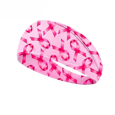 October Breast Cancer Pink Awareness Ribbon Printed Polyester Headbands PW-WG64986-04-1