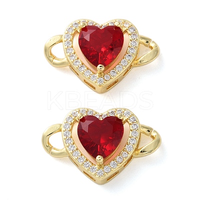 Rack Plating Brass Cubic Zirconia Heart Connector Charm KK-C084-06G-1