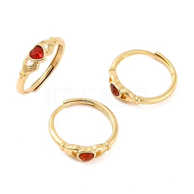Hand with Heart Natural Carnelian Agate Adjustable Rings RJEW-Q817-06G-02-1