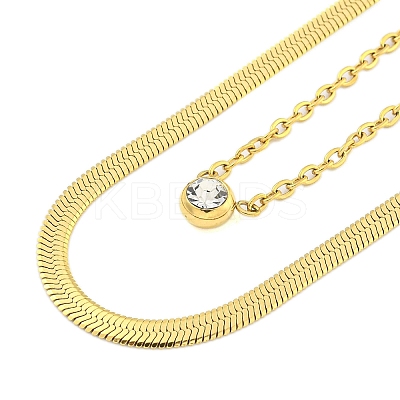 Ion Plating(IP) 304 Stainless Steel Pave Clear Cubic Zirconia Double Layer Necklaces LS-NJEW-S426-01G-1