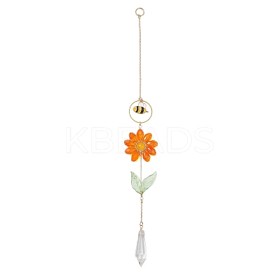 Alloy Enamel Bee & Glass Flower Crystal Suncatcher HJEW-TA00475-02-1