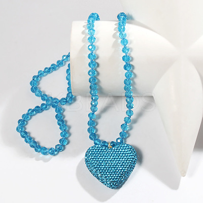 Valentine's Day Heart Alloy Rhinestone Pendant Glass Beaded Necklaces for Women FS-WG456B3-05-1