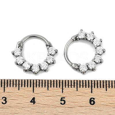 Flat Round 316 Surgical Stainless Steel Clear Cubic Zirconia Hoop Earrings EJEW-G416-21P-1
