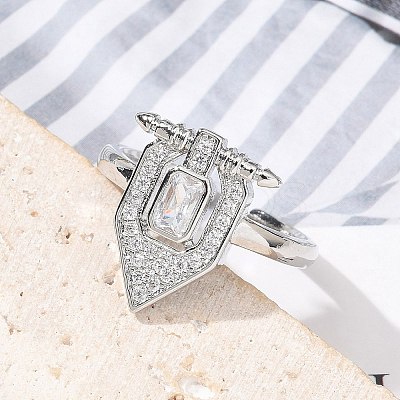 Brass Micro Pave Clear Cubic Zirconia Cuff Finger Rings for Women RJEW-U033-10P-1