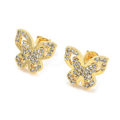 Butterfly Shape Rack Plating Brass Micro Pave Cubic Zirconia Stud Earrings EJEW-P240-04G-1