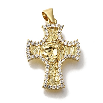 Cross Rack Plating Brass Micro Pave Clear Cubic Zirconia Pendant KK-U019-19G-1
