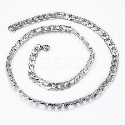 Trendy Men's 201 Stainless Steel Curb Chain Necklaces & Bracelets Sets SJEW-L186-03P-A-1