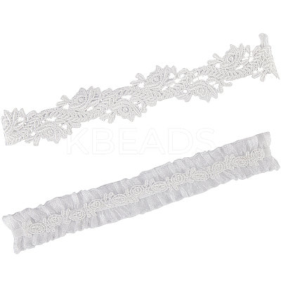 Flower Pattern Polyester Lace Elastic Bridal Garters AJEW-WH0470-01-1
