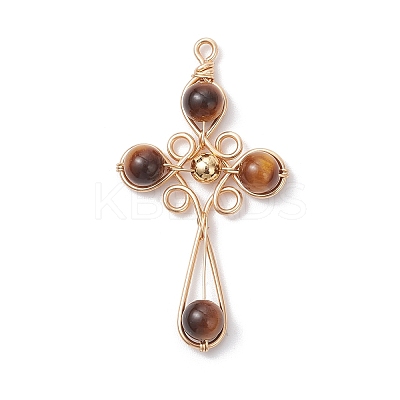 4Pcs 4 Styles Natural Tiger Eye Pendants PALLOY-TA00326-03-1