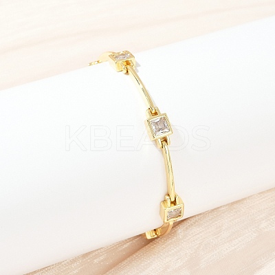 Brass Micro Pave Clear Cubic Zirconia Link Chain Bracelets for Women BJEW-F504-11G-1