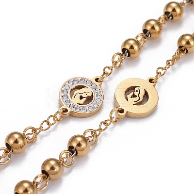 304 Stainless Steel Rosary Bead Necklaces for Easter NJEW-L159-04G-1