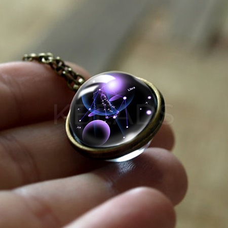 Double Glass Round with Constellation Pendant Alloy Chain Necklaces WG188F6-01-1