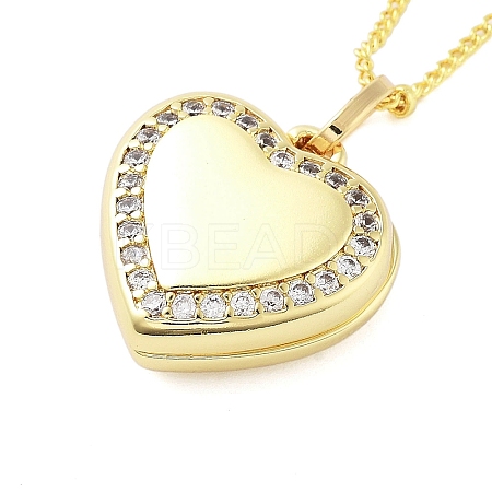 Brass Micro Pave Clear Cubic Zirconia Satellite Chain Locket Pendant Necklaces for Women LS-NJEW-M009-03G-C-1