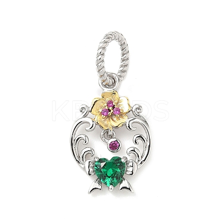 925 Sterling Silver Pave Green Cubic Zirconia Flower Pendants STER-G047-01B-1