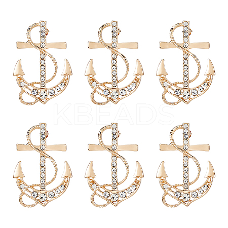 6Pcs Anchor Alloy Rhinestone Lapel Pins for Backpack Clothes JEWB-FH0002-73KCG-1