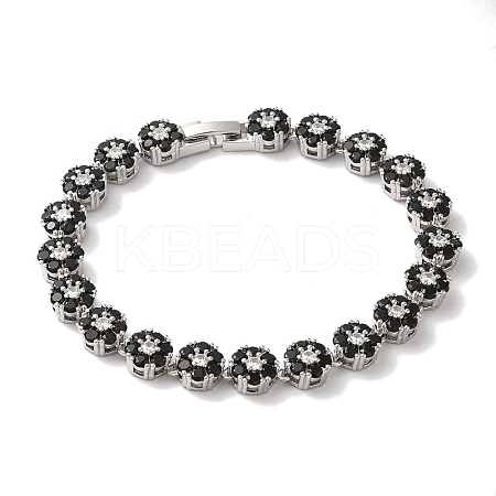 Rack Plating Brass Pave Cubic Zirconia Flower Link Chain Bracelets for Women BJEW-A018-03P-04-1