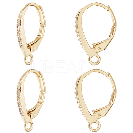 4Pairs Brass Micro Pave Clear Cubic Zirconia Leverback Earring Findings KK-BBC0021-97G-1