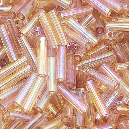 Transparent Colours Rainbow Glass Bugle Beads GLAA-WH0055-32F-1