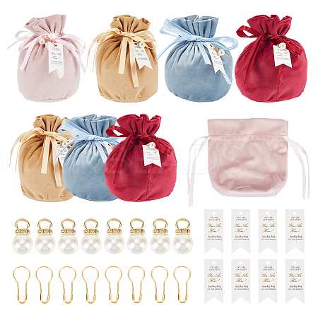 8 Sets 4 Colors Velvet Cloth Drawstring Pouches TP-BC0001-07-1