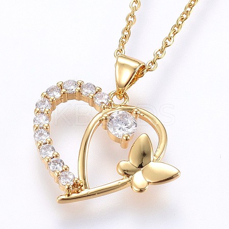 Brass Micro Pave Cubic Zirconia Pendant Necklaces NJEW-H486-23G-1