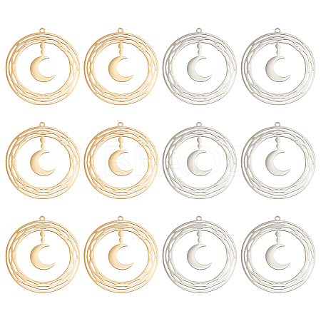 12Pcs 2 Colors 201 Stainless Steel Pendants STAS-DC0012-16-1