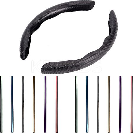 2Pcs Fibre Car Steering Wheel Cover and 12Pcs PVC Air Conditioner Strip Decoration Cover AJEW-FH0002-40-1