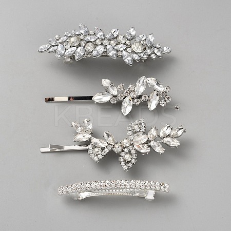 Iron Crystal Rhinestone Flower Hair Bobby Pins & Hair Barrettes Sets OHAR-WH0011-61-1