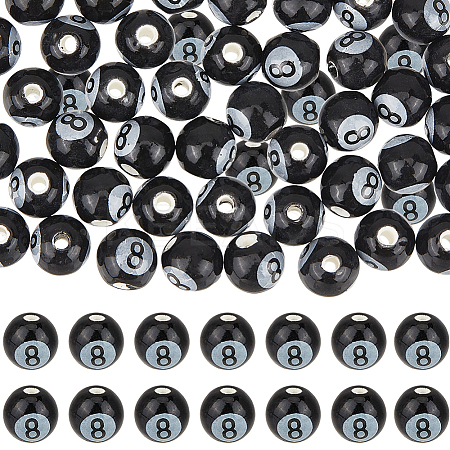 54Pcs Glazed Porcelain Round Beads PORC-SC0001-09-1
