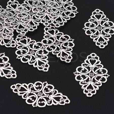 Tibetan Style Alloy Rhombus Filigree Joiners Links X-TIBE-5377-AS-LF-1