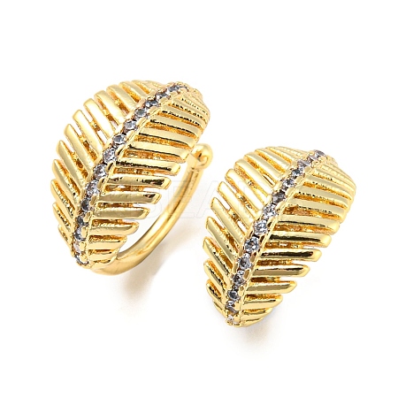 Leaf Rack Plating Brass Micro Pave Cubic Zirconia Cuff Earrings for Women EJEW-F326-05G-1