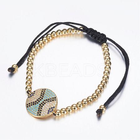 Adjustable Brass Braided Beaded Bracelets BJEW-G528-07G-1