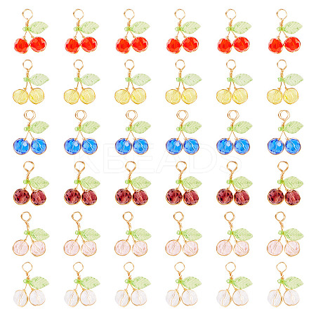 60Pcs 6 Colors Glass Pendants PALLOY-TA00249-1