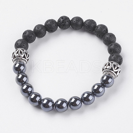 Natural Lava Rock Beads Stretch Bracelets BJEW-E326-04-1