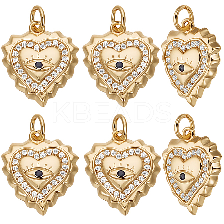 6Pcs Brass Micro Pave Clear & Blue Grade AAA Cubic Zirconia Pendants ZIRC-BBC0002-94-1