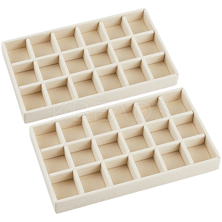 18 Grids Rectangle Wood Covered with Velvet Jewelry Trinket Display Trays LS-AJEW-WH20054-062H-01-1