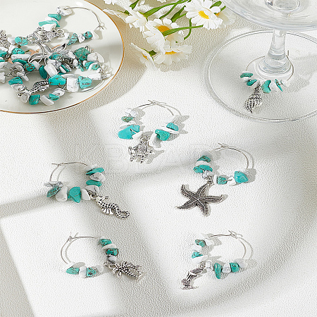 12Pcs 6 Style Synthetic Turquoise Wine Glass Charms AJEW-LP00015-1