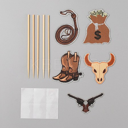 Western Cowboy Theme Paper Cake Toppers with Bamboo Stick AJEW-WH0038-68-1