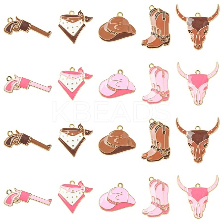 20Pcs 10 Styles West Cowboy Theme Golden Plated Alloy Enamel Pendants FIND-CJ0002-60-1