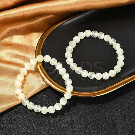 Dyed Natural Selenite Round Beaded Stretch Bracelets for Women G-U005-02K-1