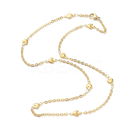 PVD Vacuum Plating 304 Stainless Steel Heart Link Chain Necklaces NJEW-I248-18G-1