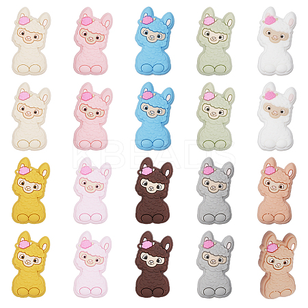 20Pcs 10 Colors Alpaca Food Grade Eco-Friendly Silicone Focal Beads SIL-CA0002-75-1
