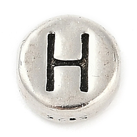 925 Sterling Silver Flat Round with Letter Beads STER-G044-01AS-H-1