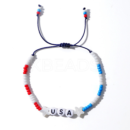 USA Flag Glass Beaded Bracelet for Couples with American Style AI5319-1