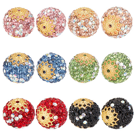   12Pcs 6 Colors Glass Rhinestone Clay Pave Beads FIND-PH0018-36-1