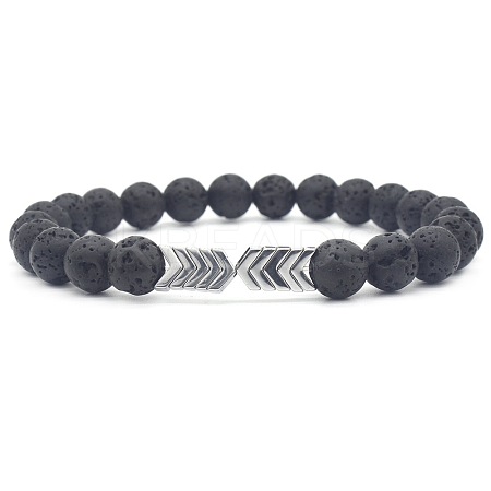 Natural Lava Rock & Electroplated Synthetic Non-magnetic Hematite Beads Stretch Bracelets GE0373-5-1