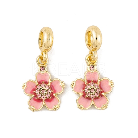 Rack Plating Alloy Light Rose Rhinestone European Dangle Charms FIND-C055-25G-1