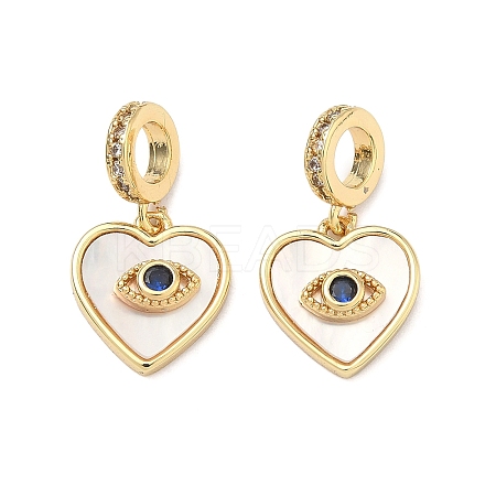 Brass Micro Pave Clear & Blue Cubic Zirconia European Dangle Charms KK-P345-35G-1